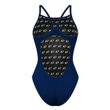 White Court Blue Dolphins Revised - Solid Skinny Strap Swimsuit - PERSONALIZED