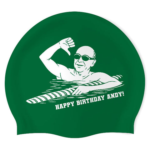 Happy Birthday Andy - Swimoutlet PO26153295 (DGR/01) - Wrinkle-Free Silicone Swimming Cap