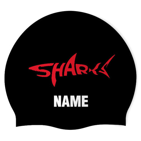 SRST- Sunnyside Sharks - Swimoutlet PO2943-0142  (BLK/01/P) - Wrinkle-Free Silicone Swimming Cap