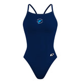 White Court Blue Dolphins Revised - Solid Skinny Strap Swimsuit - PERSONALIZED