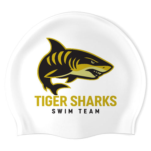 Lancaster Tiger Sharks - Swimoutlet PO76423 (WHI/03) - Wrinkle-Free Silicone Swimming Cap