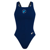 White Court Blue Dolphins Revised - Solid Classic Strap Swimsuit