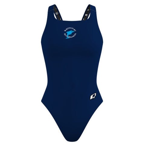 White Court Blue Dolphins Revised - Solid Classic Strap Swimsuit