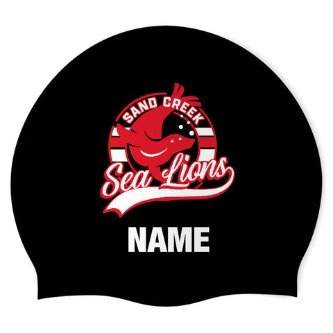 Sand Creek Sea Lions - Swimoutlet PO 71462 (BLK/02/P) - Wrinkles Free Silicone Swimming Cap