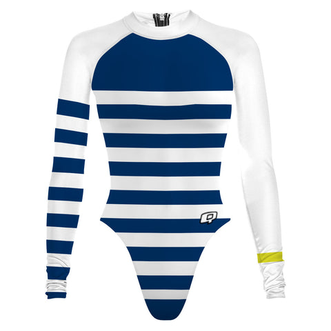 Becca cheeky surf suit blue with white. - Surf Swimming Suit Cheeky Cut