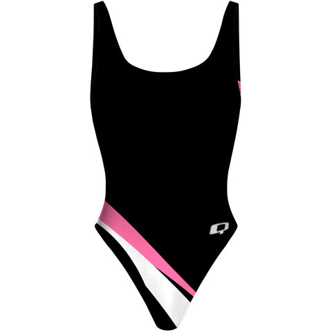 Becca high hip black with pink - High Hip One Piece Swimsuit