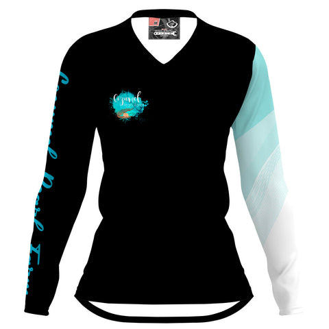 Wavy bicolor sleeve / Black - Women MTB Long Sleeve Jersey